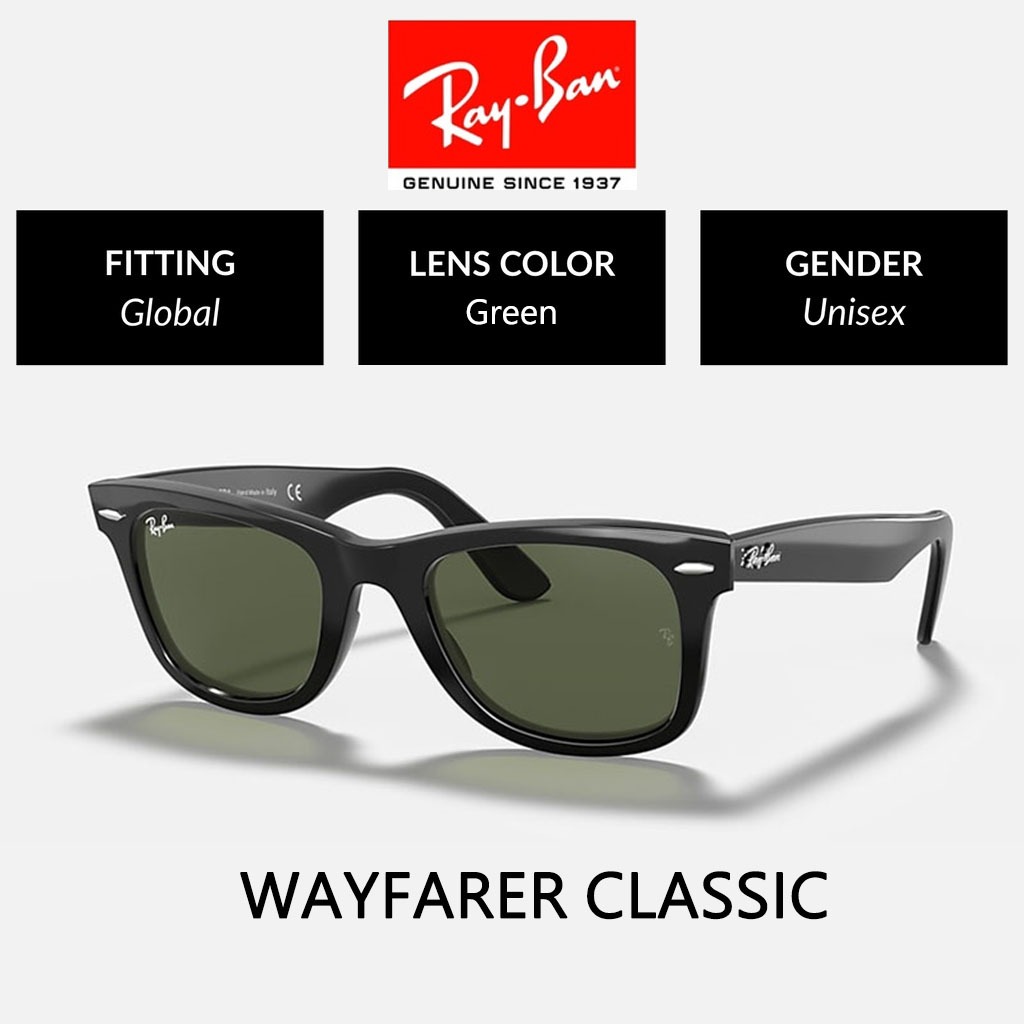 【100% ORI】Kacamata Hitam Ray-Ban Original Wayfarer RB2140 Black Green Unisex Sunglasses