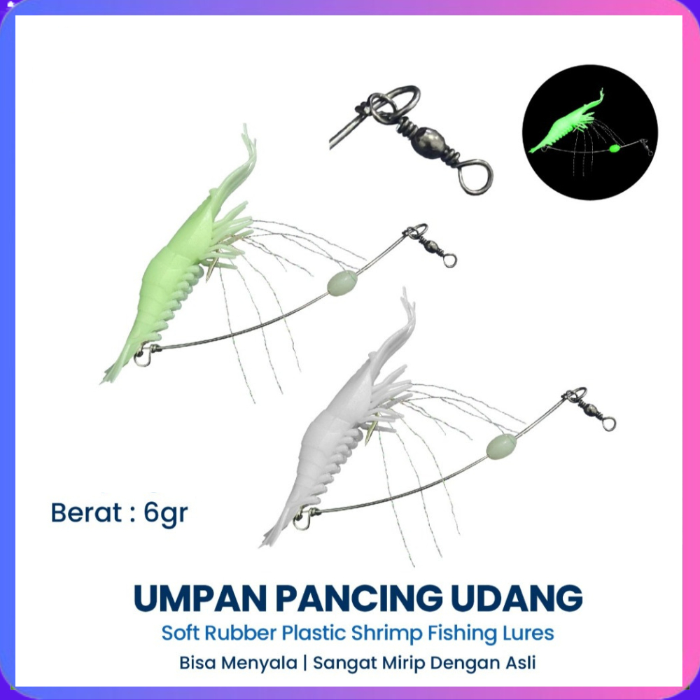 Umpan UDANG Buatan / Soft Shrimp Fishing Lure size 8cm dgn Kail Umpan Pancing Udang Kecil