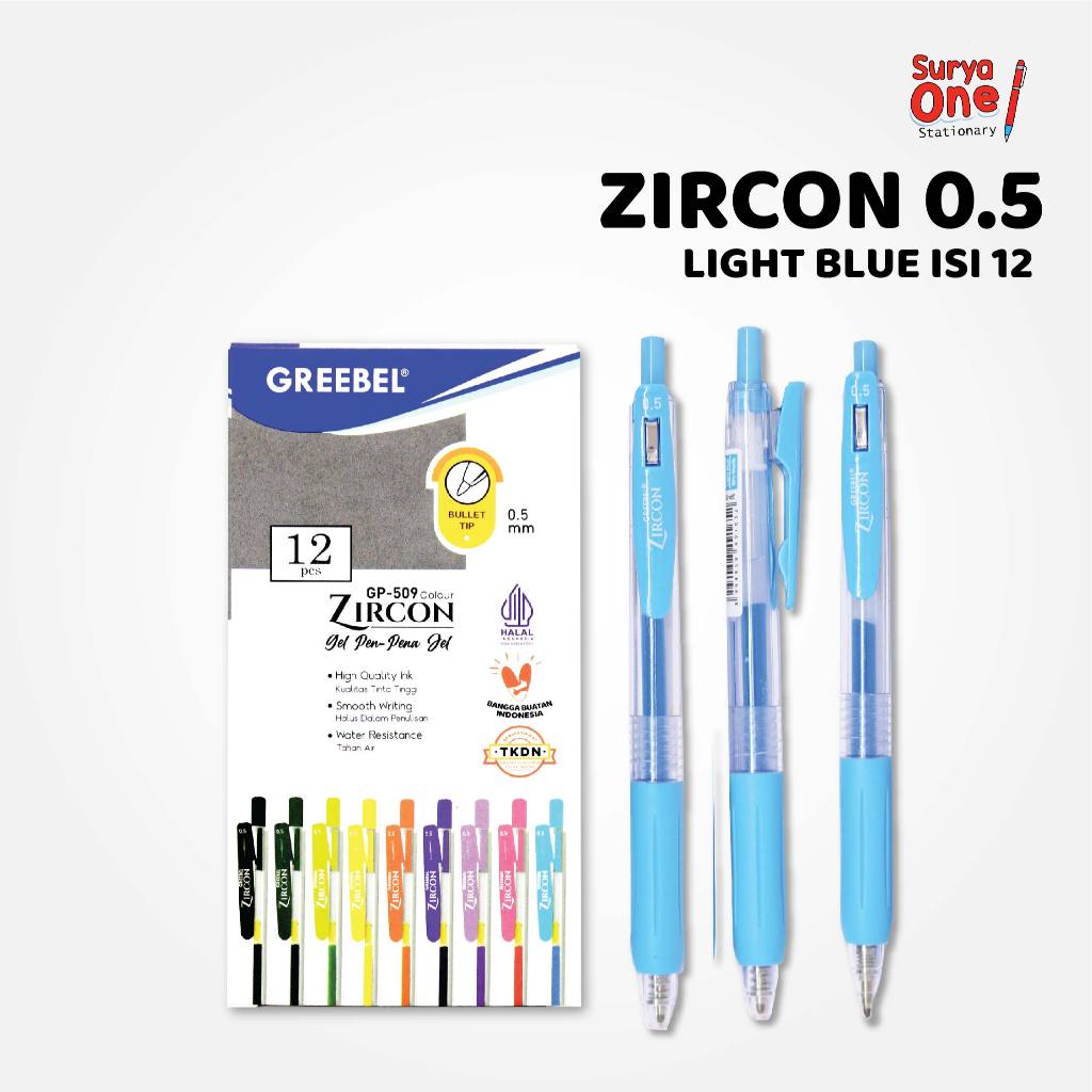 

Pulpen Gel GP-509 Zircon Isi (12PCS) Warna Light Blue / Ballpoint Greebel Zircon Light Blue Suryaone