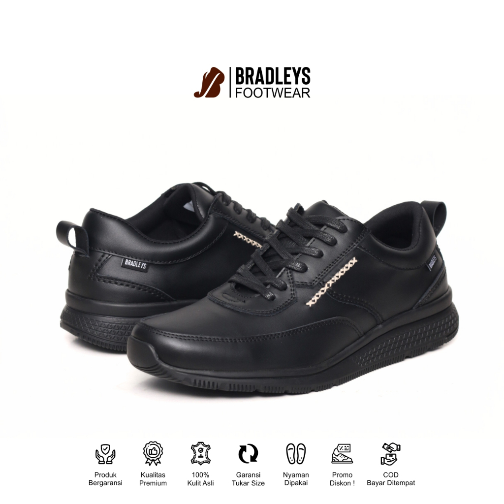 Bradleys Revo Black Sepatu Kulit Asli - Sepatu Kulit Casual Sneakers Pria | Sepatu Kulit Sneakers Hi