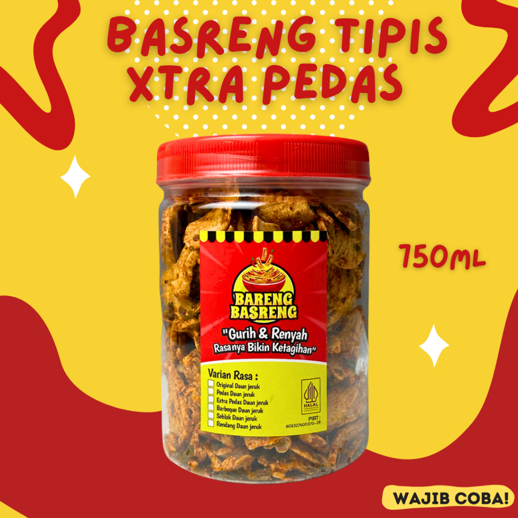 

Basreng Tipis Xtra Pedas 750ml Camilan Jajanan Snack Basreng original Pedas Daun jeruk