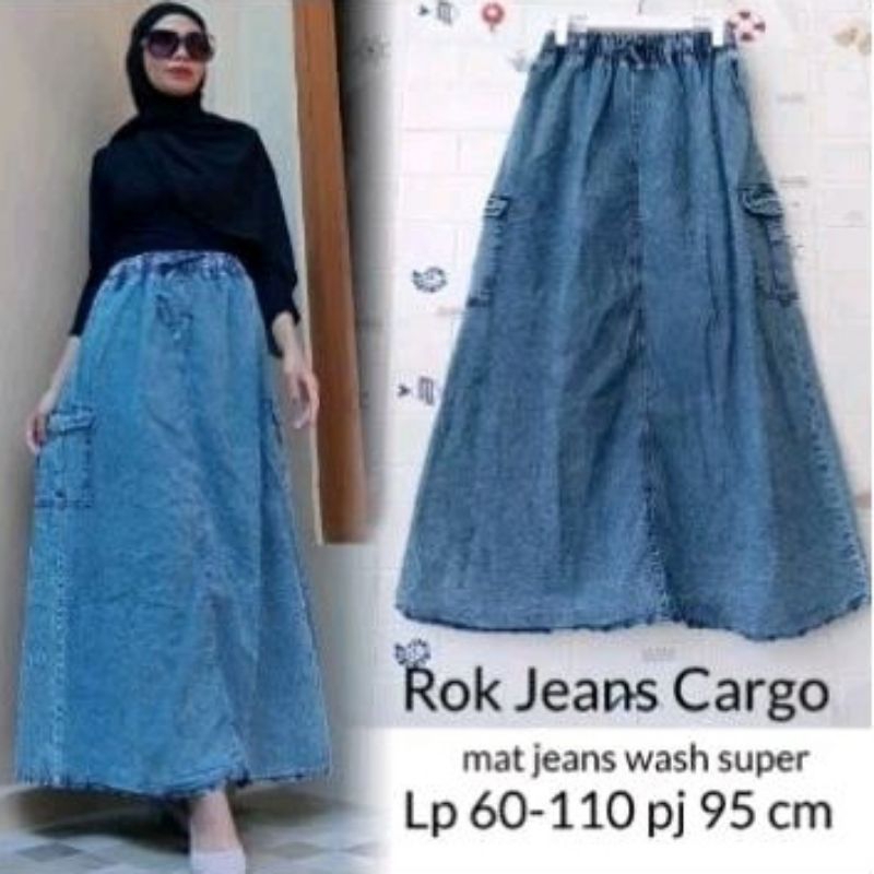 ROK CARGO JEANS / ROK JEANS PREMIUM / ROK CARGO JEANS WANITA PANJANG