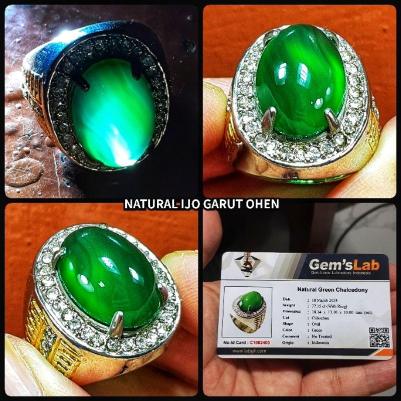 natural batu akik ijo garut ohen kristal super + memo lab