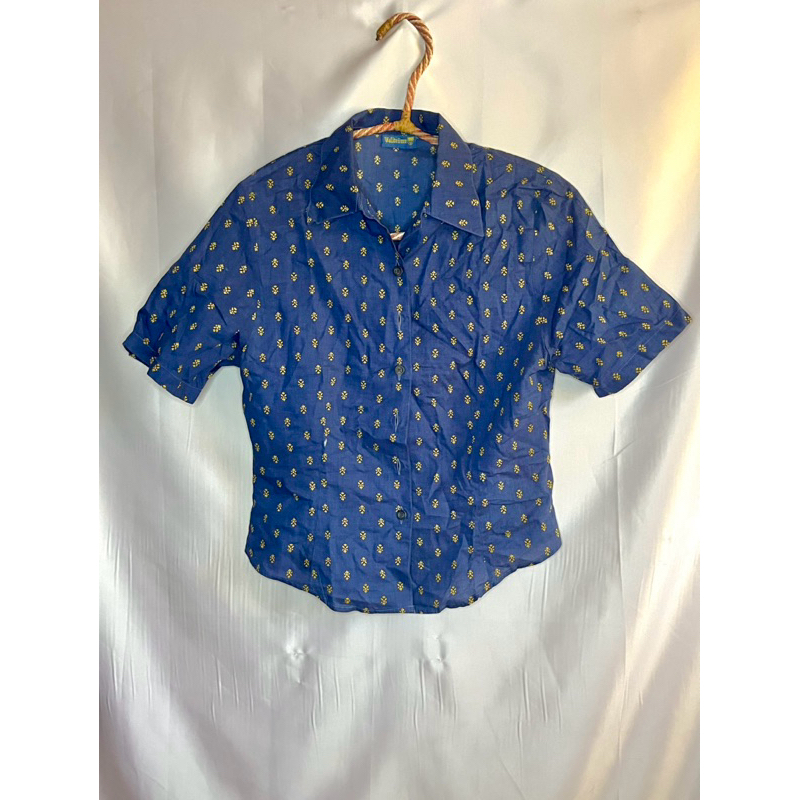 Kemeja Navy Corak Gold