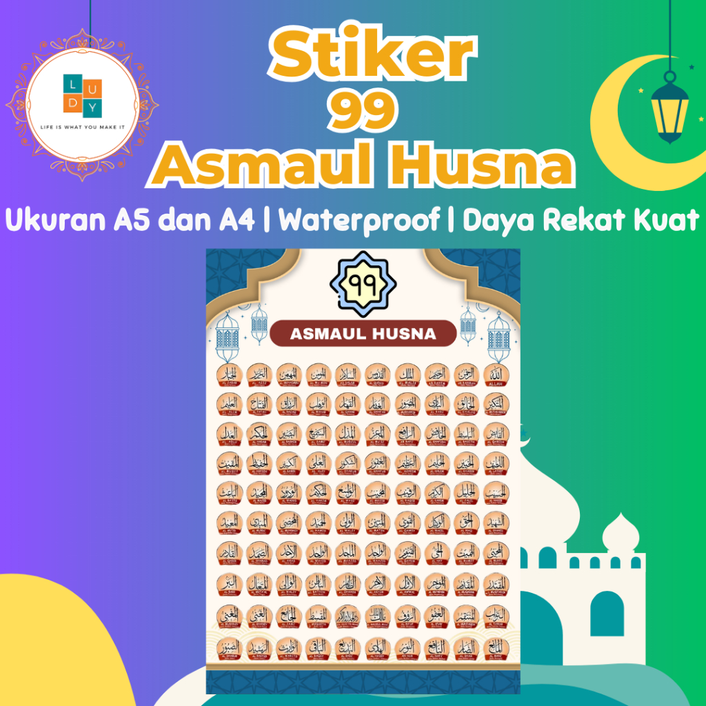 

Stiker 99 Asmaul Husna Ukuran A4 dan A5, Waterproof, Daya Rekat Kuat, Gambar Jelas dan Terang | Bisa COD