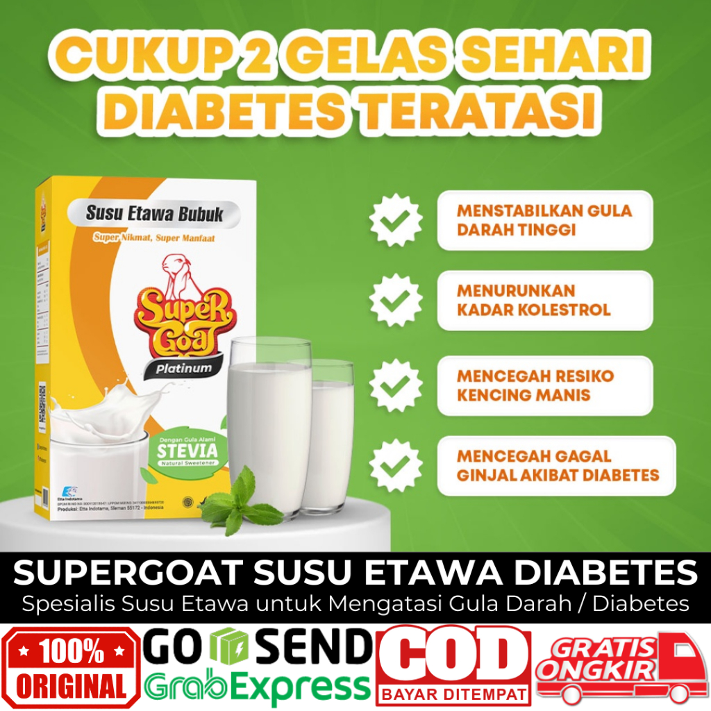 

Supergoat Susu Etawa Gula Stevia Spesialis Diabetes dan Gula Darah Super Goat Platinum Stevia 1Box