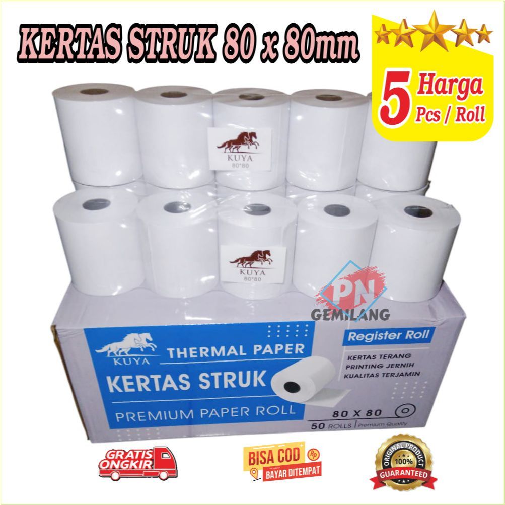 

KERTAS KASIR KUYA 80X80,KERTAS STRUK THERMAL EDC 80X80,Kertas Kasir Struk Paper Roll Termal 80x80mm