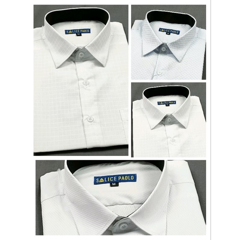 Kemeja Pria Doby Putih Kerah Dalam Hitam Lengan Pendek