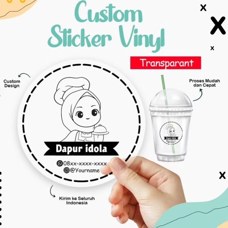 

[BACA DESKRIPSI] CETAK STIKER TRANSPARAN BULAT / CUSTOM STICKER VINYL ANTI AIR / LABEL THANK YOU CUP MINUMAN / LABEL MAKANAN KUE