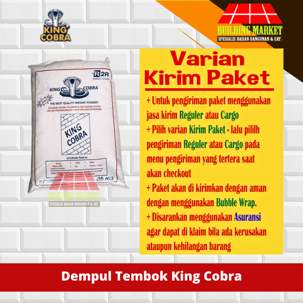 DEMPUL TEMBOK KING COBRA INSTANT POWDER ACIAN PLAMUR CAT DASAR 25 KG Paket