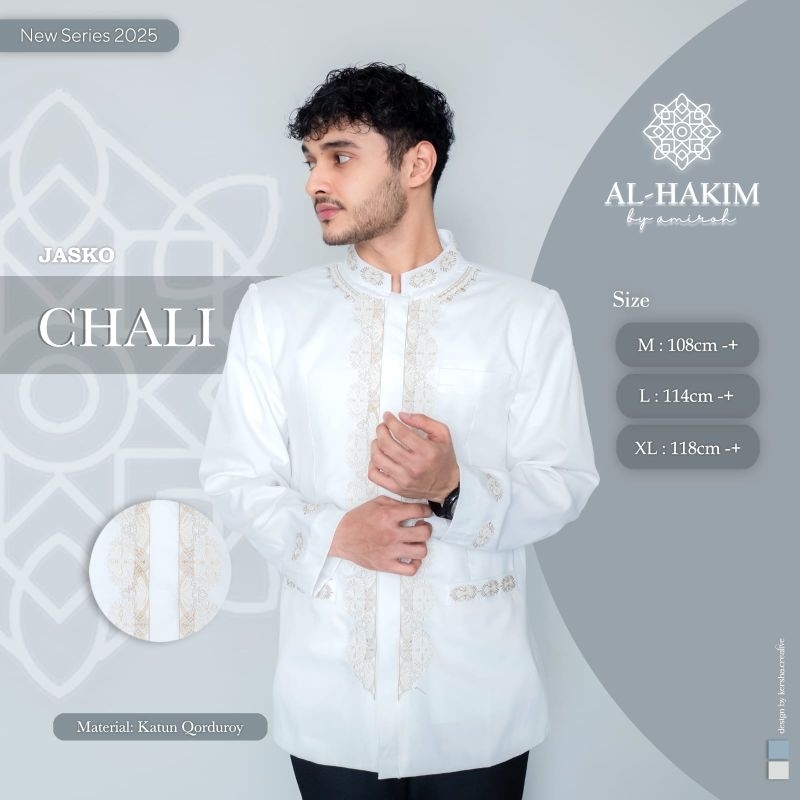 CHALI JASKO JAS KOKO PRIA LENGAN PANJANG WARNA PUTIH BAHAN KATUN KOMBINASI BORDIR FULL FURING BY AL 