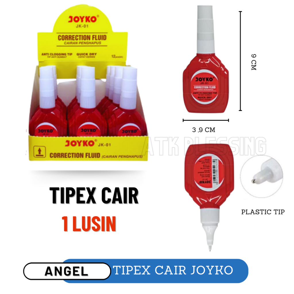 

[12PCS] Tipex cair joyko jk-01/correction fluid / Tipe X Correction Fluid Koreksi Penghapus Pulpen / Cod / Atk Blessing