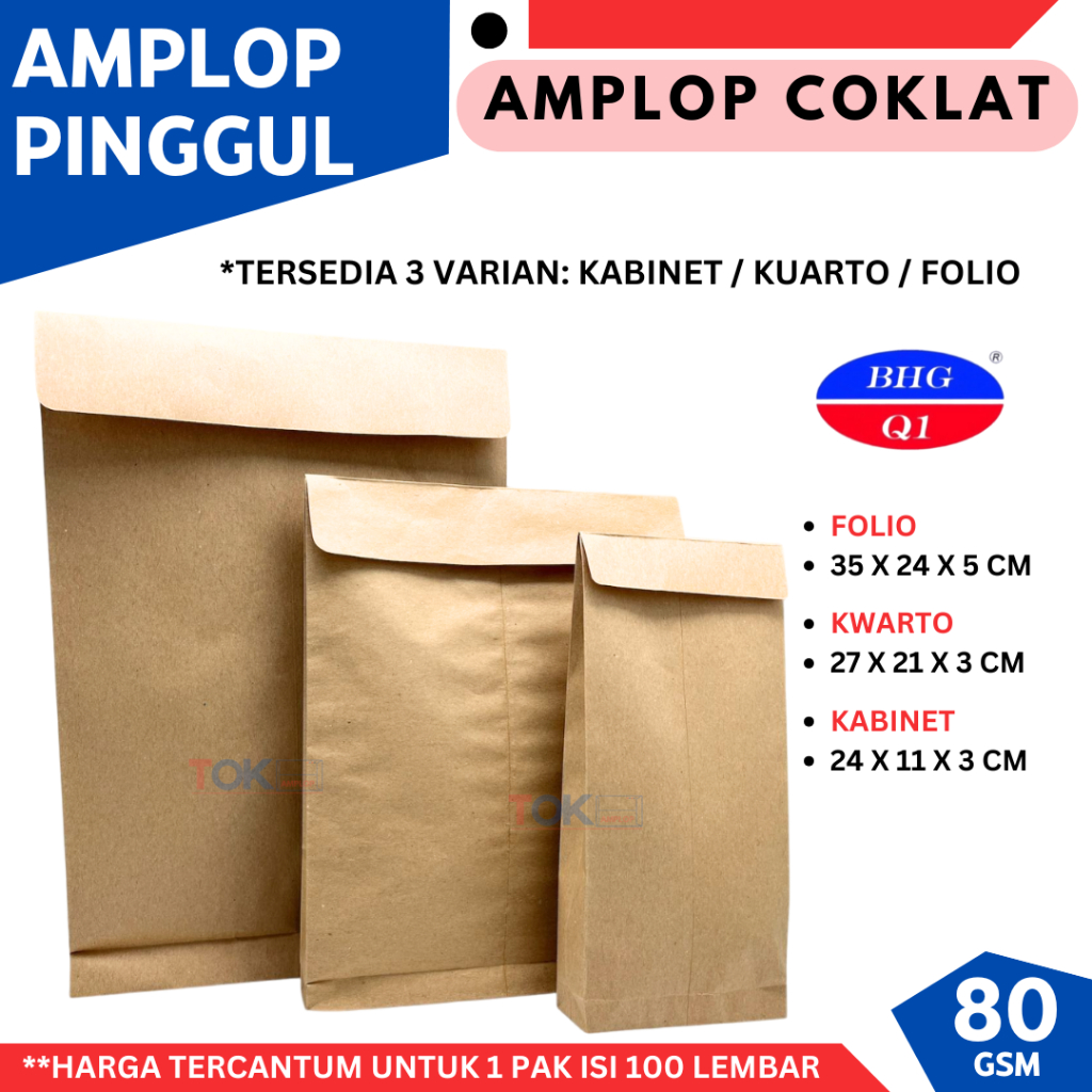 

RB Amplop KWARTO / Kuarto PINGGUL ( 21 X 27 X 3 CM ) isi 100 LEMBAR