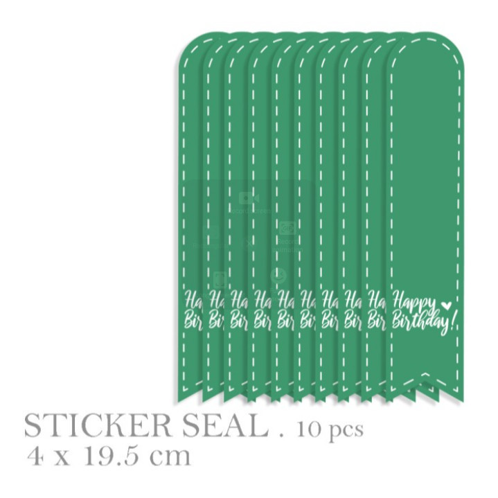 

10 Pcs Sticker Seal Happy Birthday Warna Tosca Bahan Chromo Lintex Ukuran 4x19.5 cm