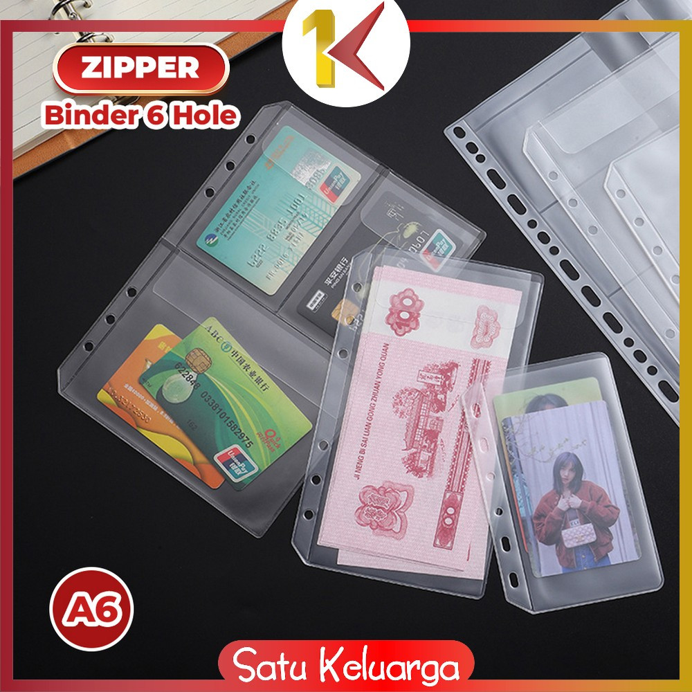 

SK-C1105 Zipper Pocket Binder A6 Transparan 6 Hole / Transparent Hand Book Bags Ziplock A6 Pouch Tempat Uang
