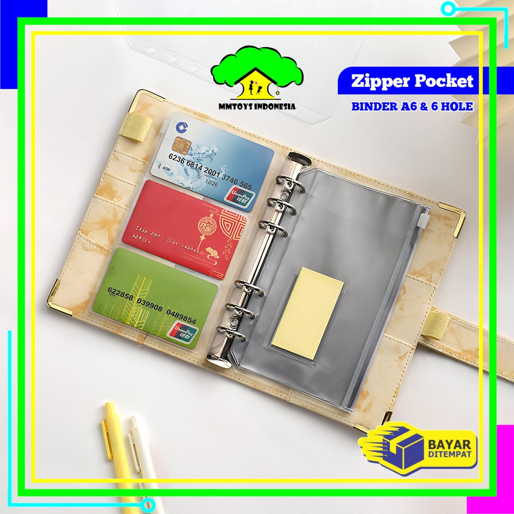 

MI-C1105 Zipper Pocket Binder A6 Transparan 6 Hole / Transparent Hand Book Bags Ziplock A6 Pouch Tempat Uang