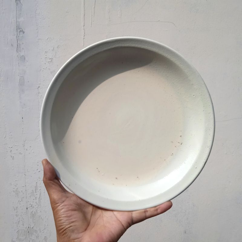 Antik Piring Cekung Porselen  Putih Polos D.25,5cm Utuh Tua