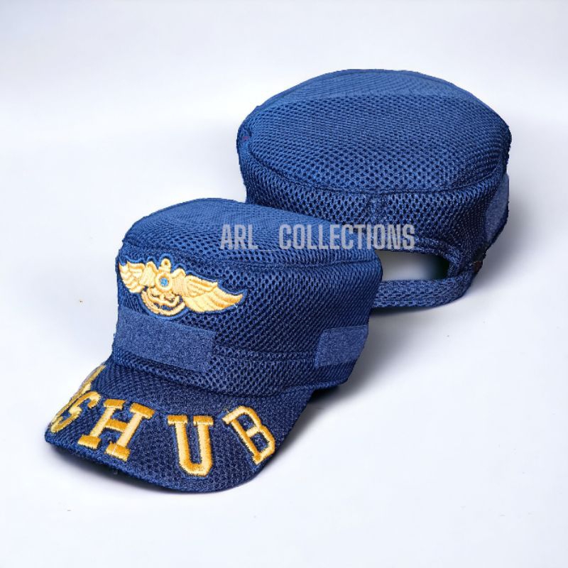topi pet komando dishub bordir timbul 3D double mess biru navy