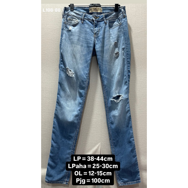 Celana Panjang Preloved HOLLISTER Wanita - Jeans Denim Ripped Slim Fit No Minus [L108-80]