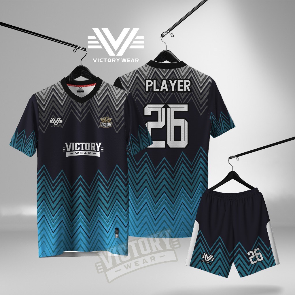 Jersey Biru Hitam Futsal/ Bola/ Voli/ Badminton Full Printing VW03