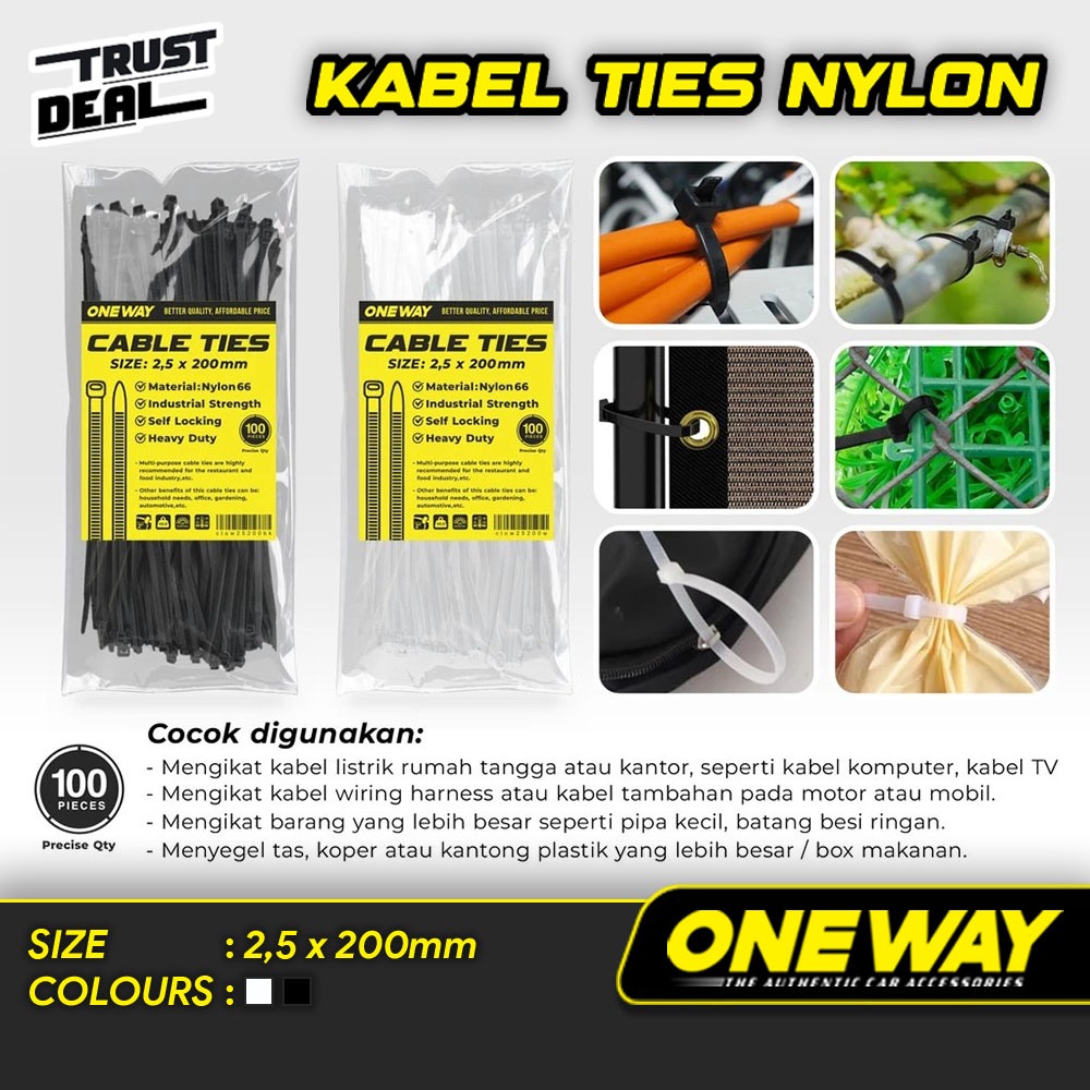 

Kabel Ties Nylon Tis Pengikat Perapih Kabel 2,5 x 200mm ONEWAY 1 Pack Isi 100 Pcs