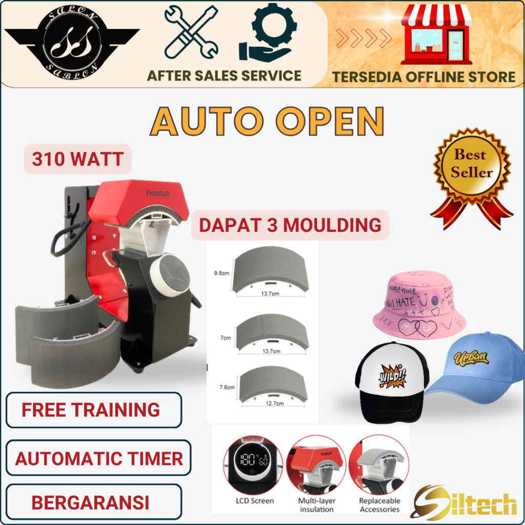 Mesin Press Topi Otomatis | Alat Sablon Topi | FREESUB F136 Auto Open Cap Heat Press | Sablon DTF, D