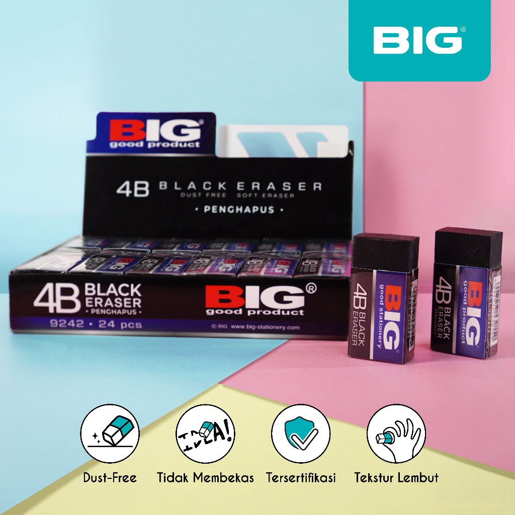 

24 Pcs BIG Penghapus / Eraser Pensil Hitam Besar Dust Free ER-9242