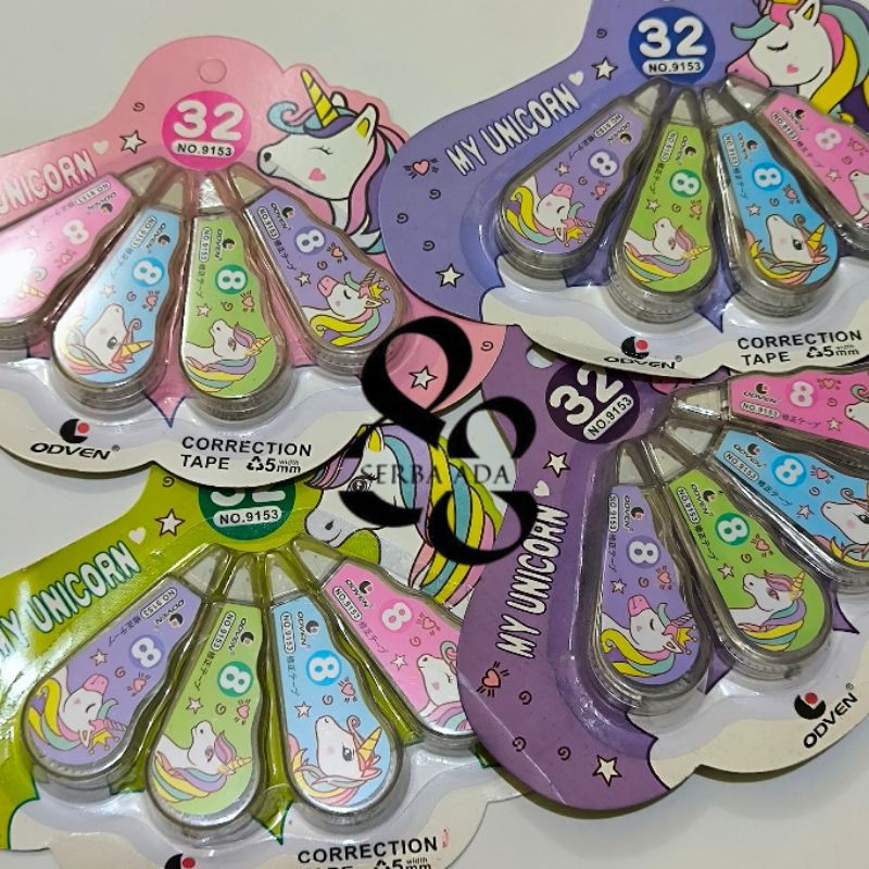 

Paket 4 in 1 ODVEN My Unicorn Correction Tape Tipe EX Pita Roll Penghapus Pulpen