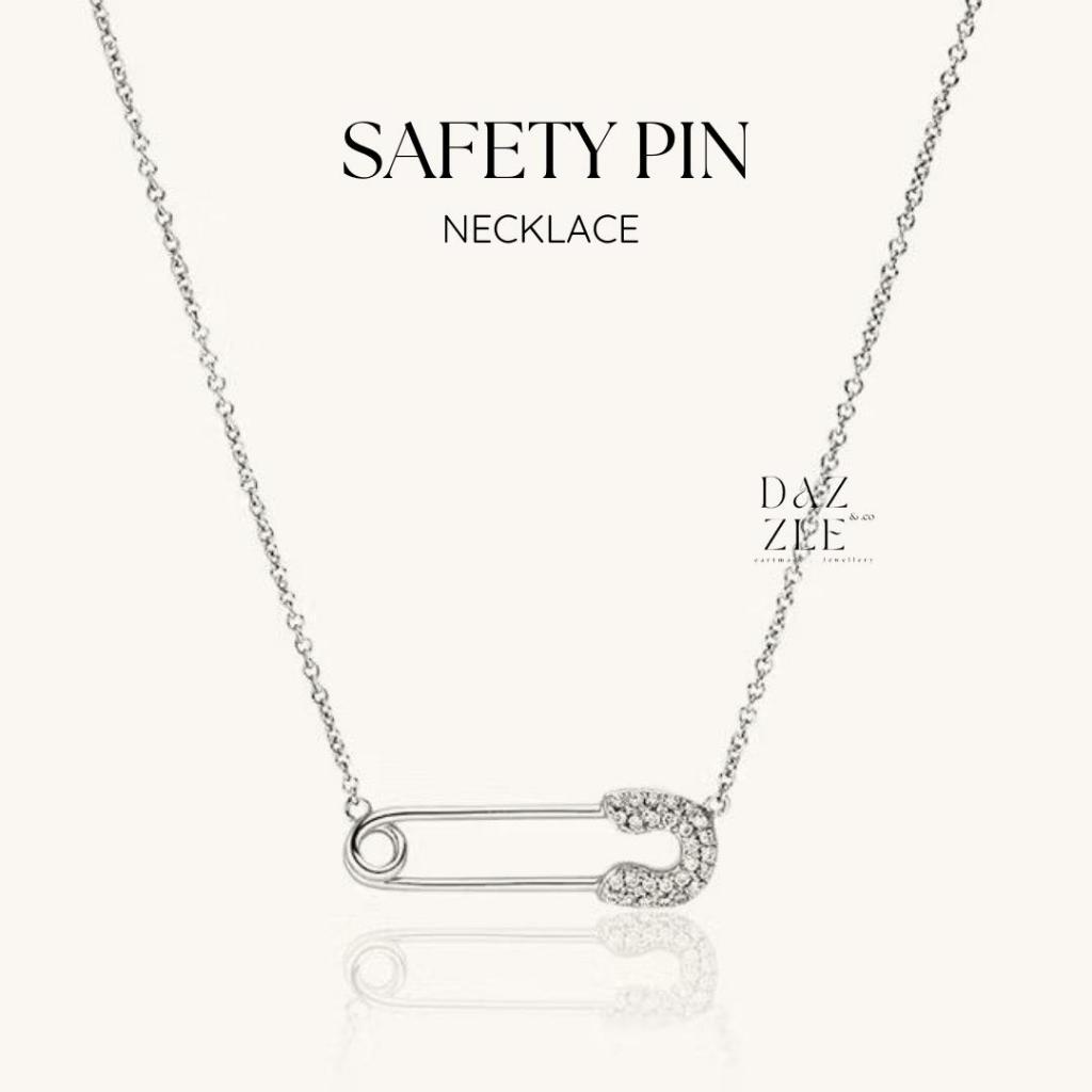 Safety Pin Necklace Kalung Titanium Kalung Anti Karat DAZZLENCO Aksesoris Perhiasan Silver Wanita