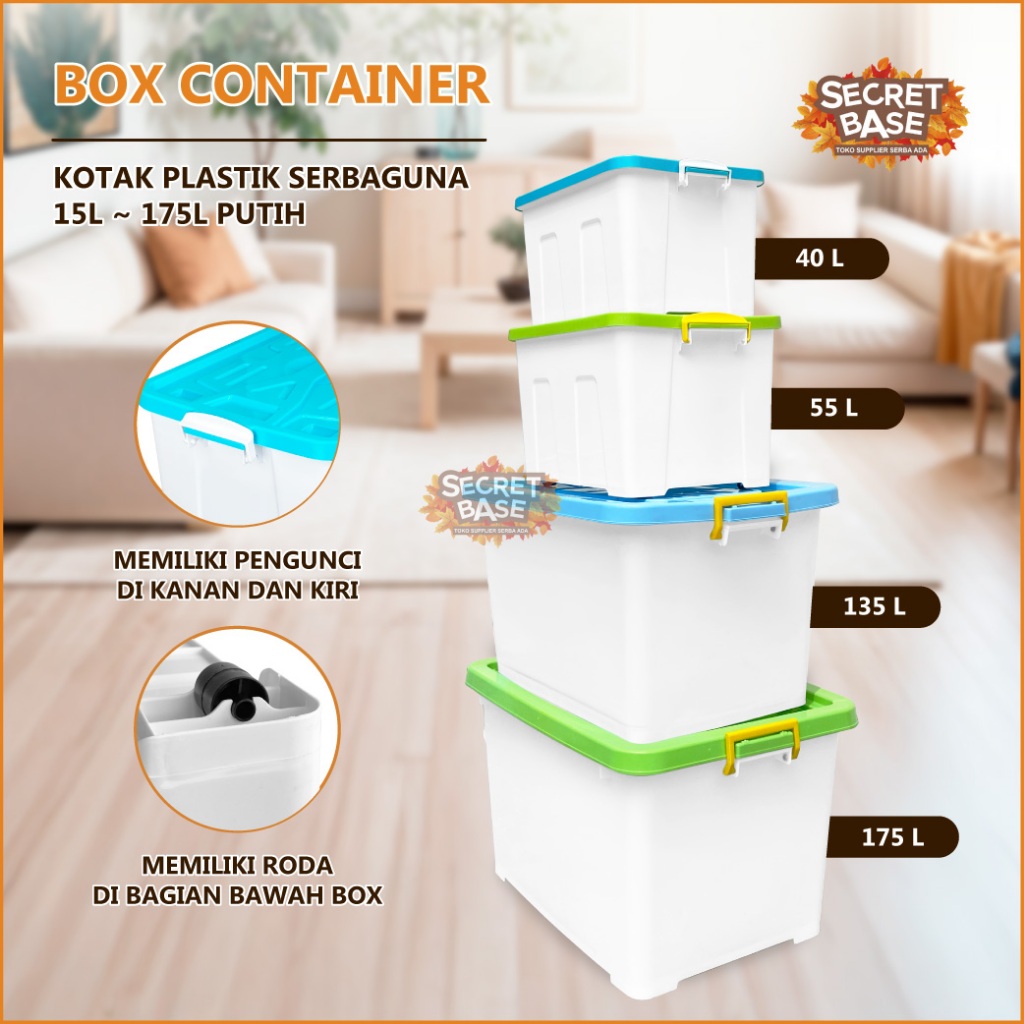 BOX CONTAINER - Kotak Plastik Serbaguna 15L ~ 175L Putih / Kontainer Box Plastik / ContainerBoxMurah