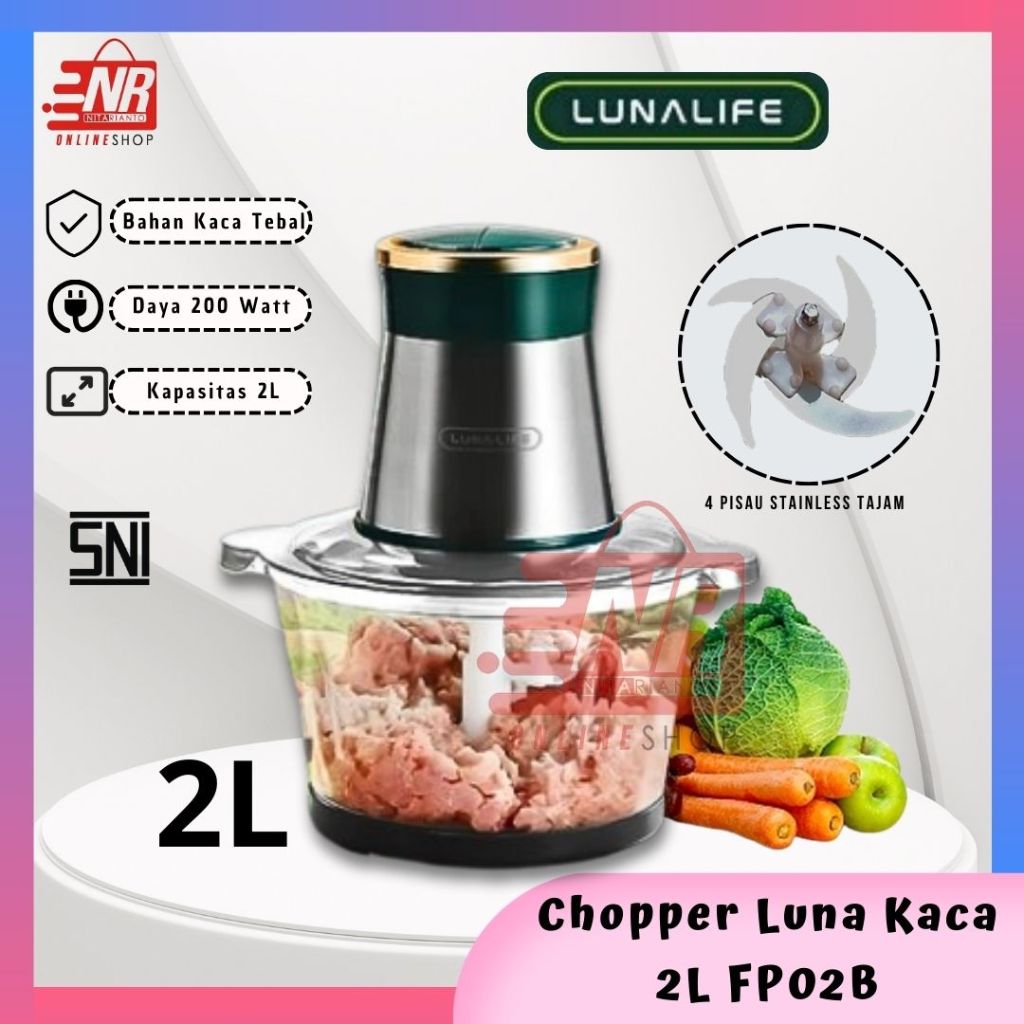 Chopper Luna Life FP02B / Blender Chopper Kaca 2L / Blender Daging / Food Processor