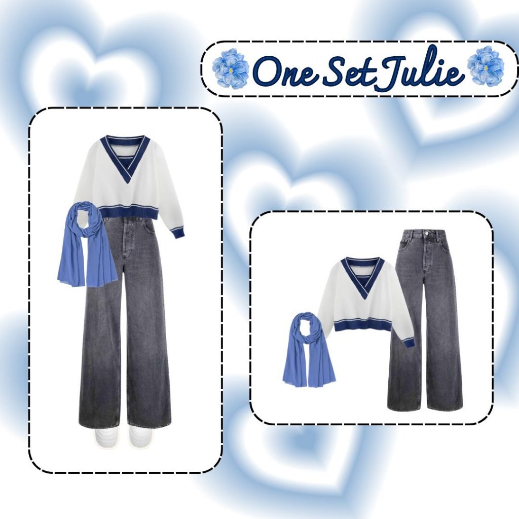 One Set Julie ( Sweater+Lost Pant+Pashmina) Setelan Wanita Korea Ootd