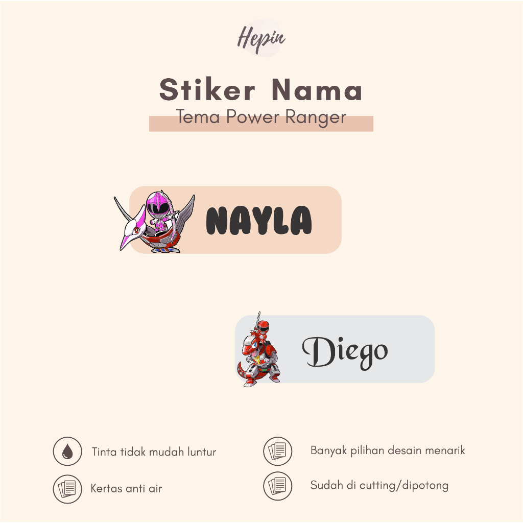 

(90 - 120 pcs) Stiker Cutting nama POWER RANGERS / Stiker Nama Anak Murah / Label Nama Custom