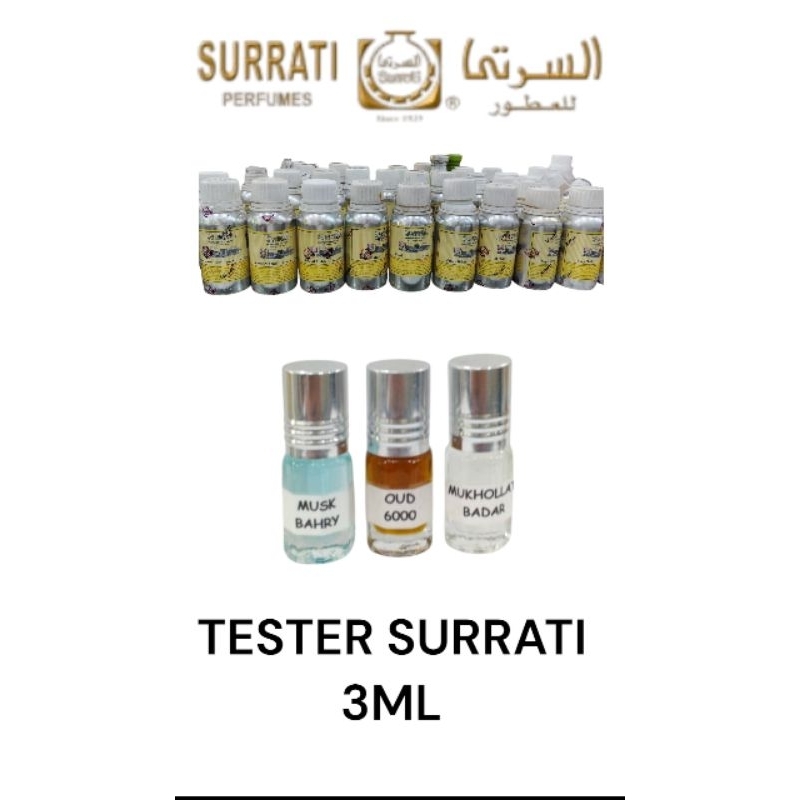 TESTER BIBIT MURNI SURRATI ISI 3ML PARFUM SHOLAT NON ALKOHOL MURNI BIBIT 100% ORIGINAL