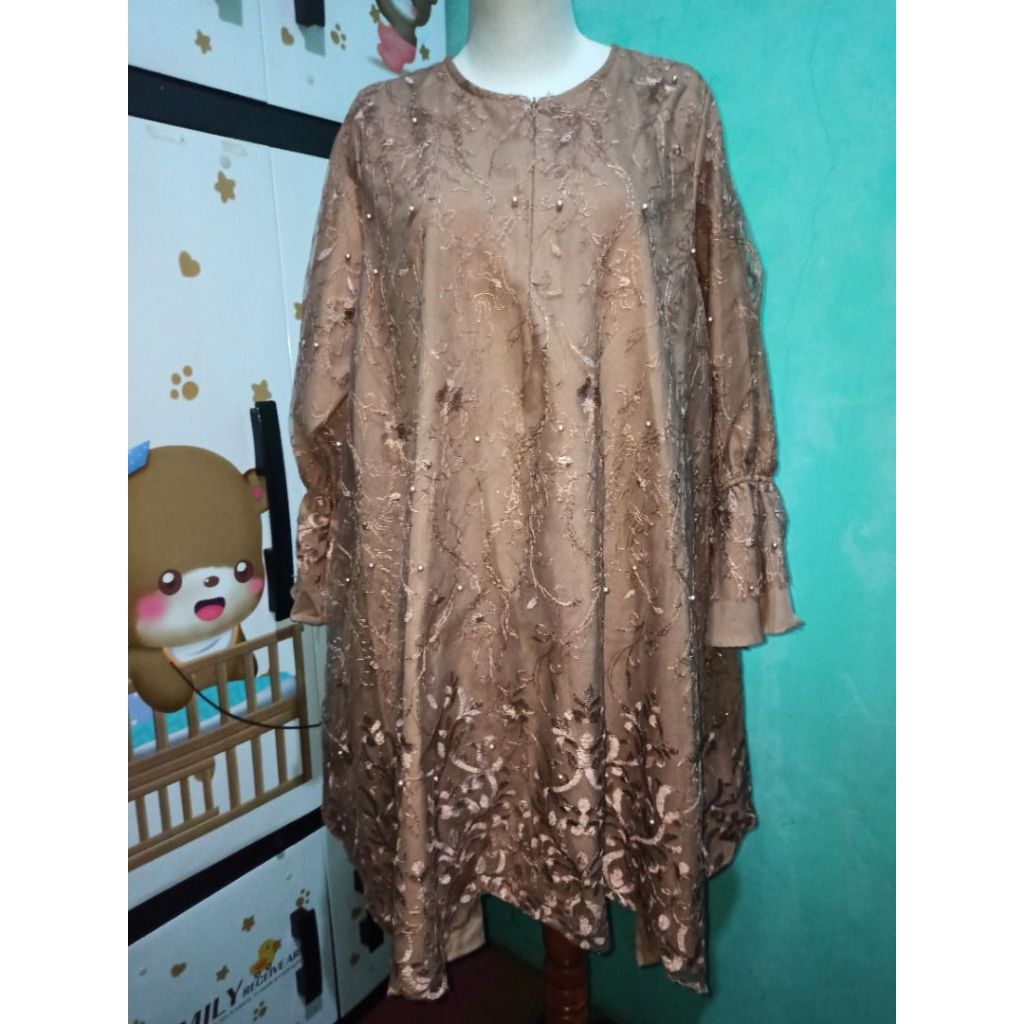 Atasan Brukat Modern Coklat Jumbo