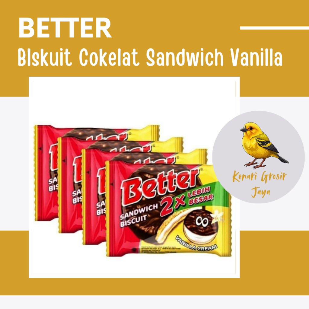 

Better Biskuit Cokelat Krim Vanilla Renceng 27 Gram x 10 Pcs