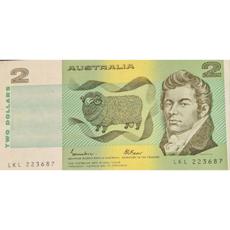 Uang Asing Negara Australia 2 Dollar Kondisi Kertas XF Bagus Utuh Renyah Dijamin Original 100%