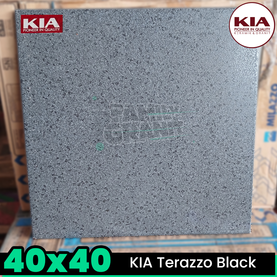 Keramik Kasar 40x40 KIA Terazzo Black Motif Batu Lantai Teras/Garasi/Carport