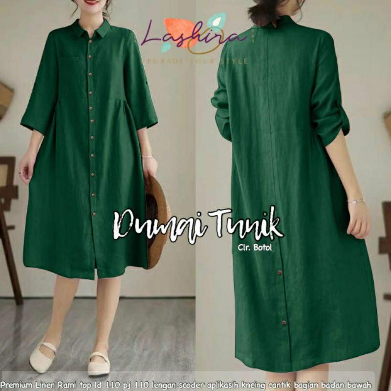ijo botol- Dumai Tunik Polos Ld 110 fit XXL bahan katun linen / Lashira