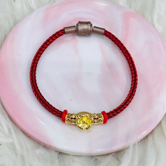 gelang tali liontin bunga tabung mini simple elegant cantik emas asli kadar 700