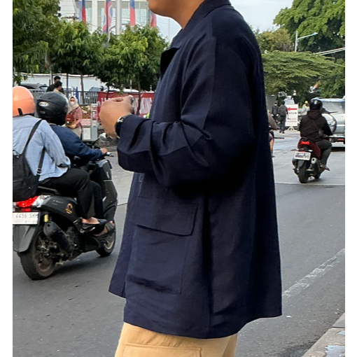 Oemar Outer - Dark Blue (LIMITED) - Outer Linen warna biru tua - LOOS WEAR - Loos - ALL SIZE