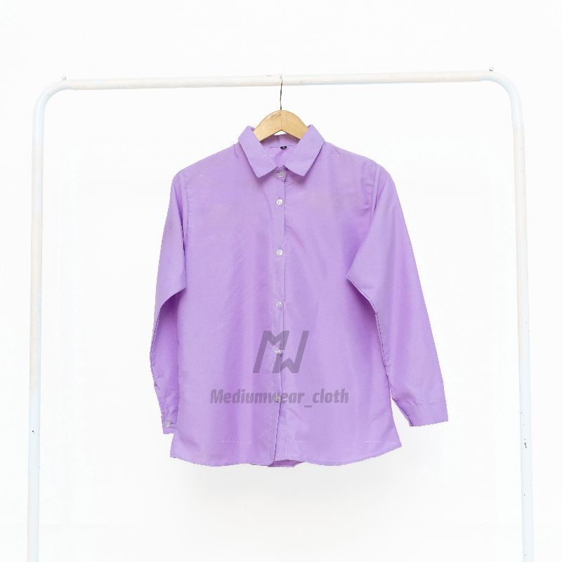kemeja polos wanita lengan panjang warna lilac