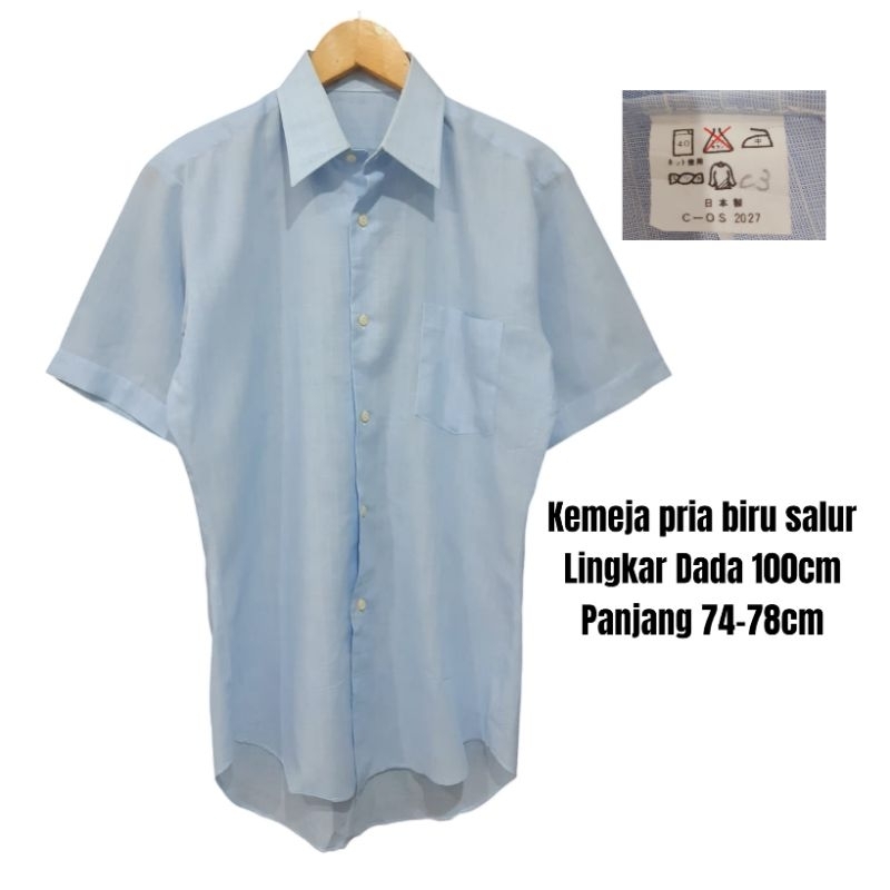 Kemeja pria biru salur