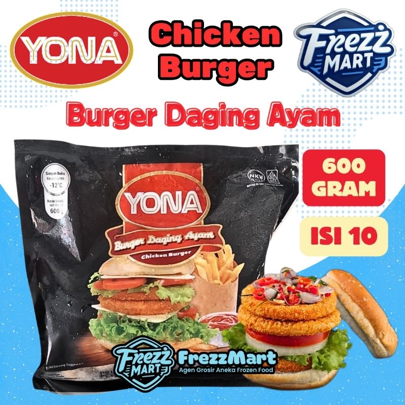 

Yona Chicken Burger 600gr isi 10 Daging Ayam Iris Slice isian Burger.