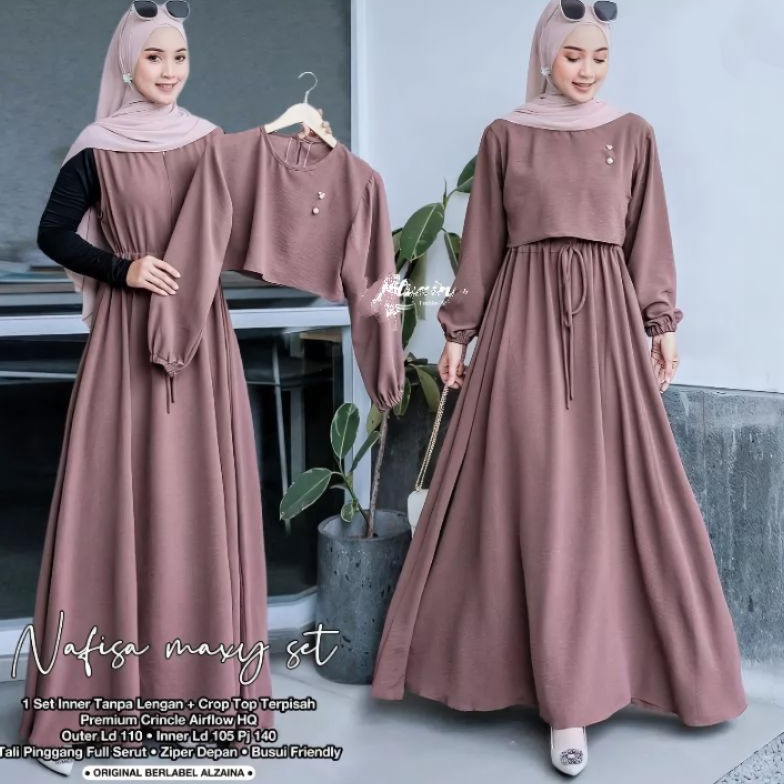Terpopuler NAFISA Maxy SET2in1 innerouter  Crinkle airflow  Gamis Wanita SET