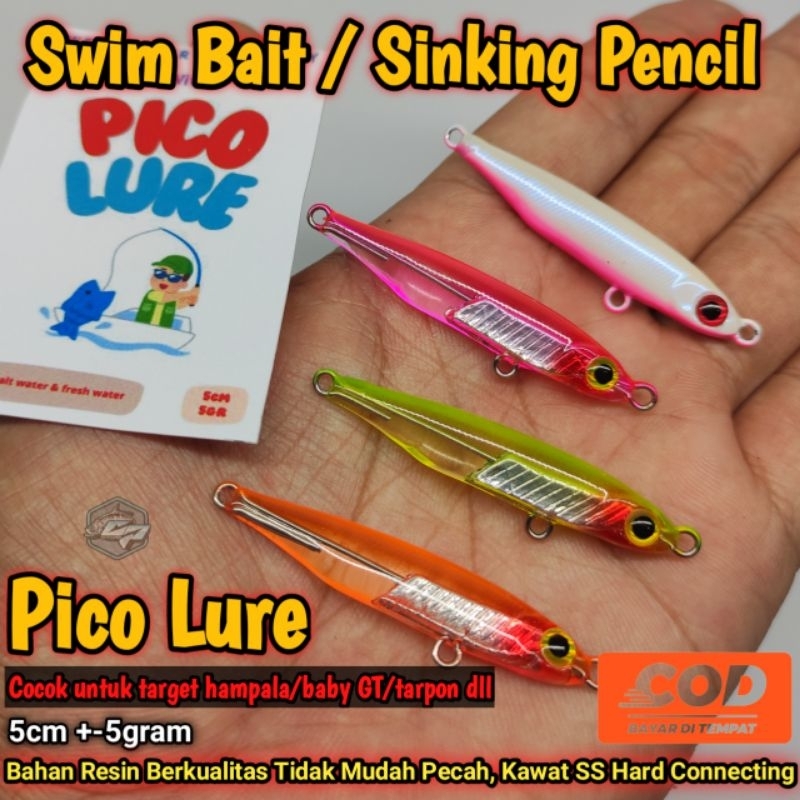 SWIM BAIT PICO LURE / SWIMMER BAIT / SINKING PENCIL untuk baby GT HAMPALA TARPON KAKAP