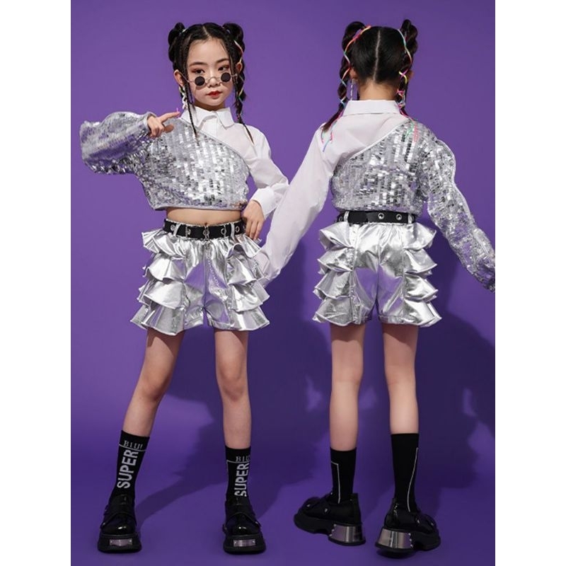 Littlefairy setelan dancer hip hop anak silver/baju dance anak cewek