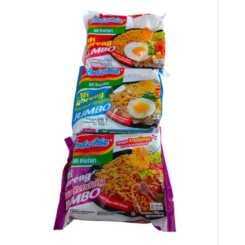 

Mi instan indomies jumboVarian Mie goreng 129gr Ayam panggang 127gr Rendang 120gr