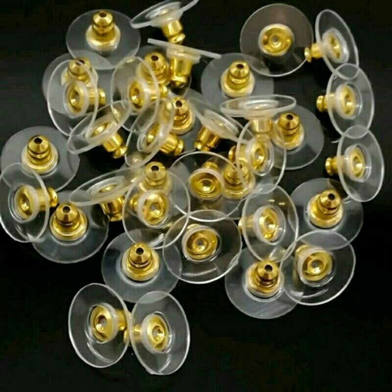Karet Silikon Penutup Pengaman Belakang Anting Tusuk Giwang Ufo Flying Saucer Kuning Gold Ukuran Bes