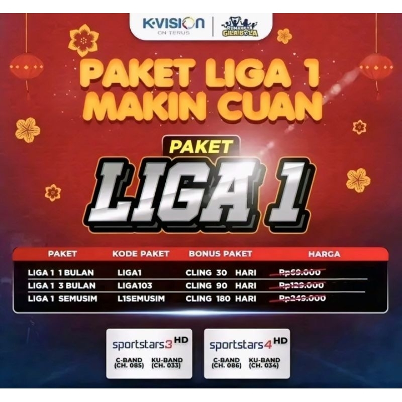 Voucher Paket Liga 1 KVision Paket Liga Indonesia 360 Hari /1 Musim K-Vision